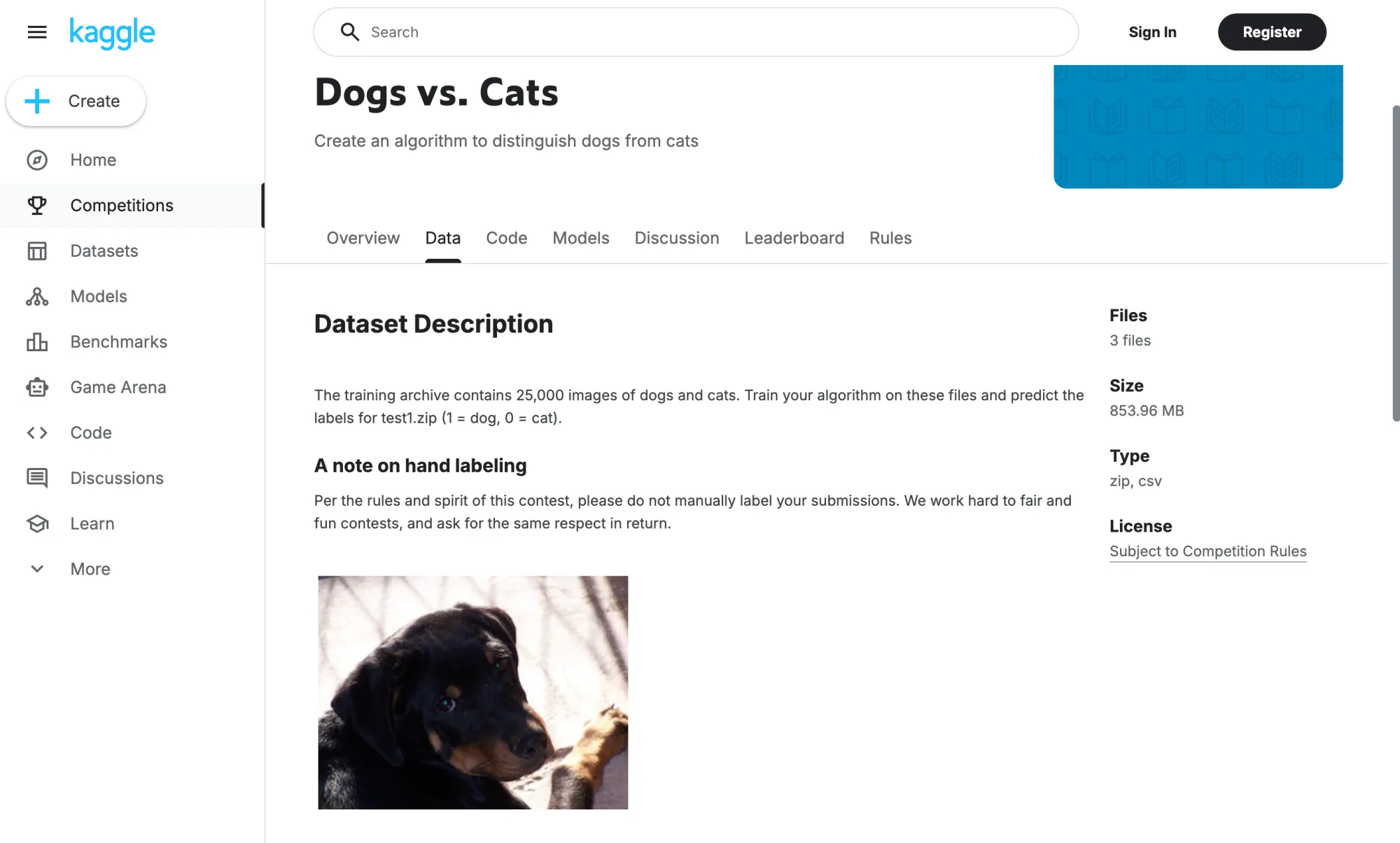Kaggle Dogs vs. Cats competition page